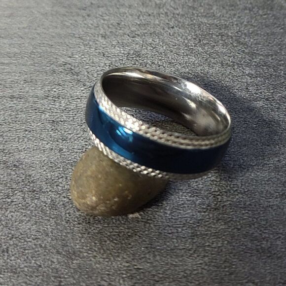 Men's Blue Domed Xband  Promise Ring Band - Guys Promise Ring Blue and Silver - Picture 7 of 8